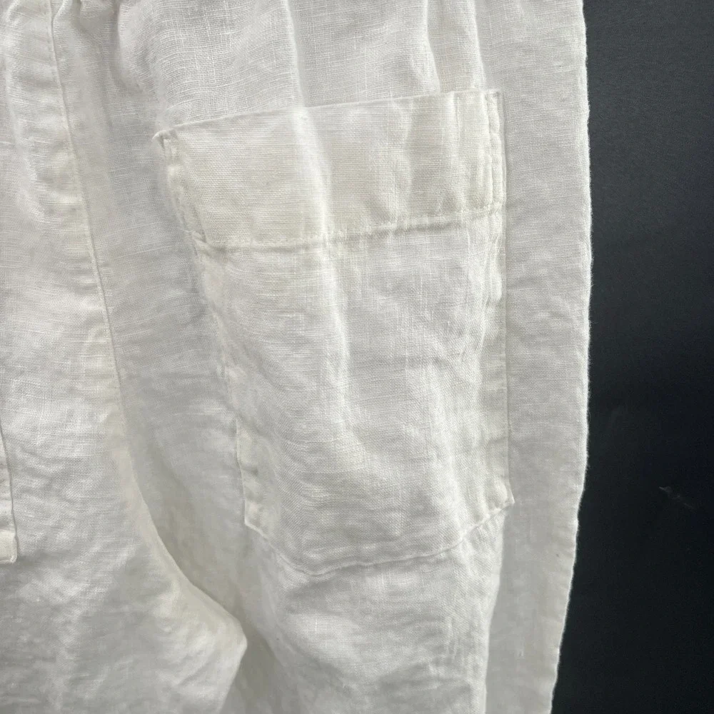 Zara 100% linen white pants tapered leg coastal grandma natural boho casual‎ L